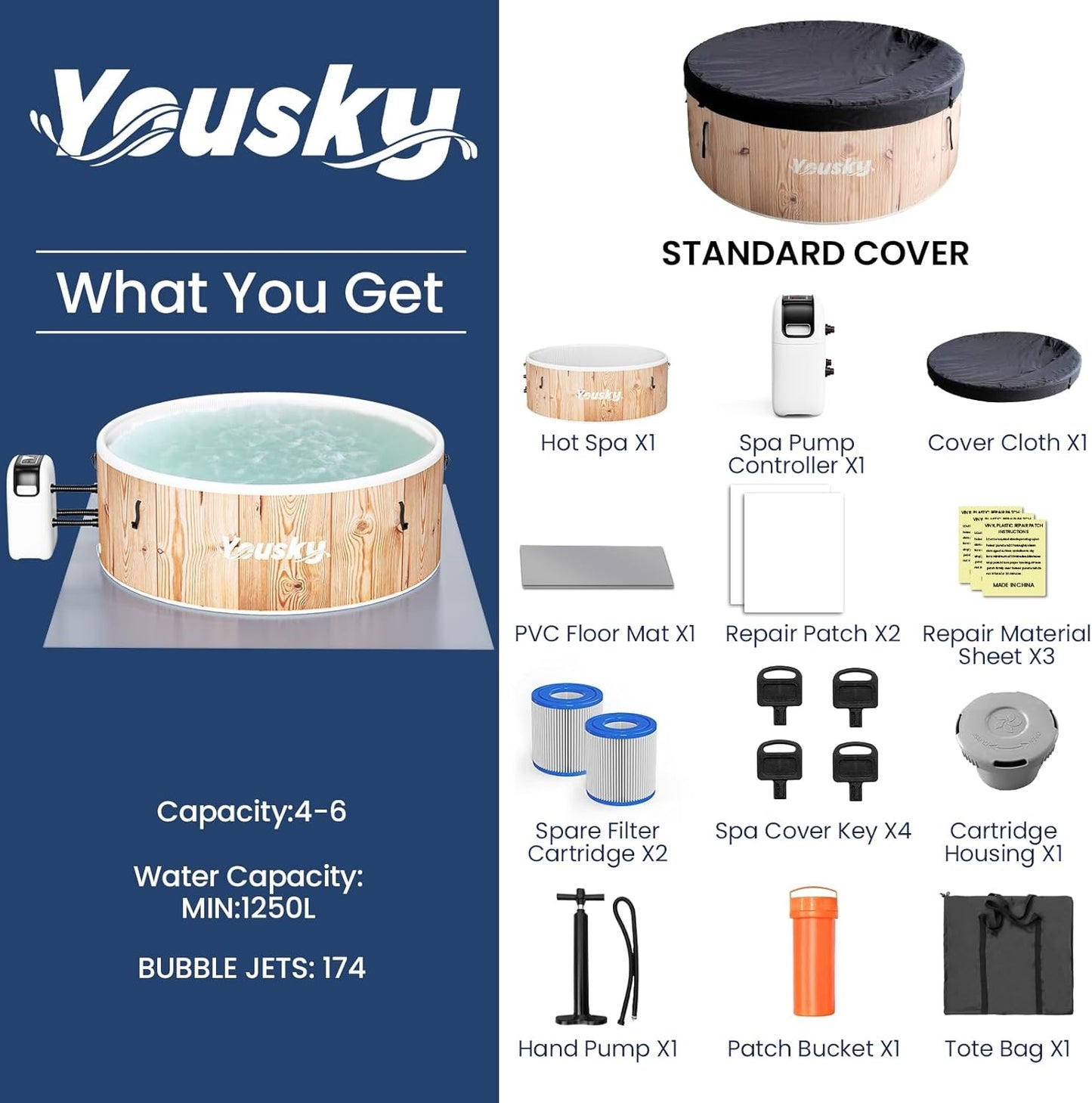 Yousky Circular Inflatable Hot Tub - Natural Wood Finish