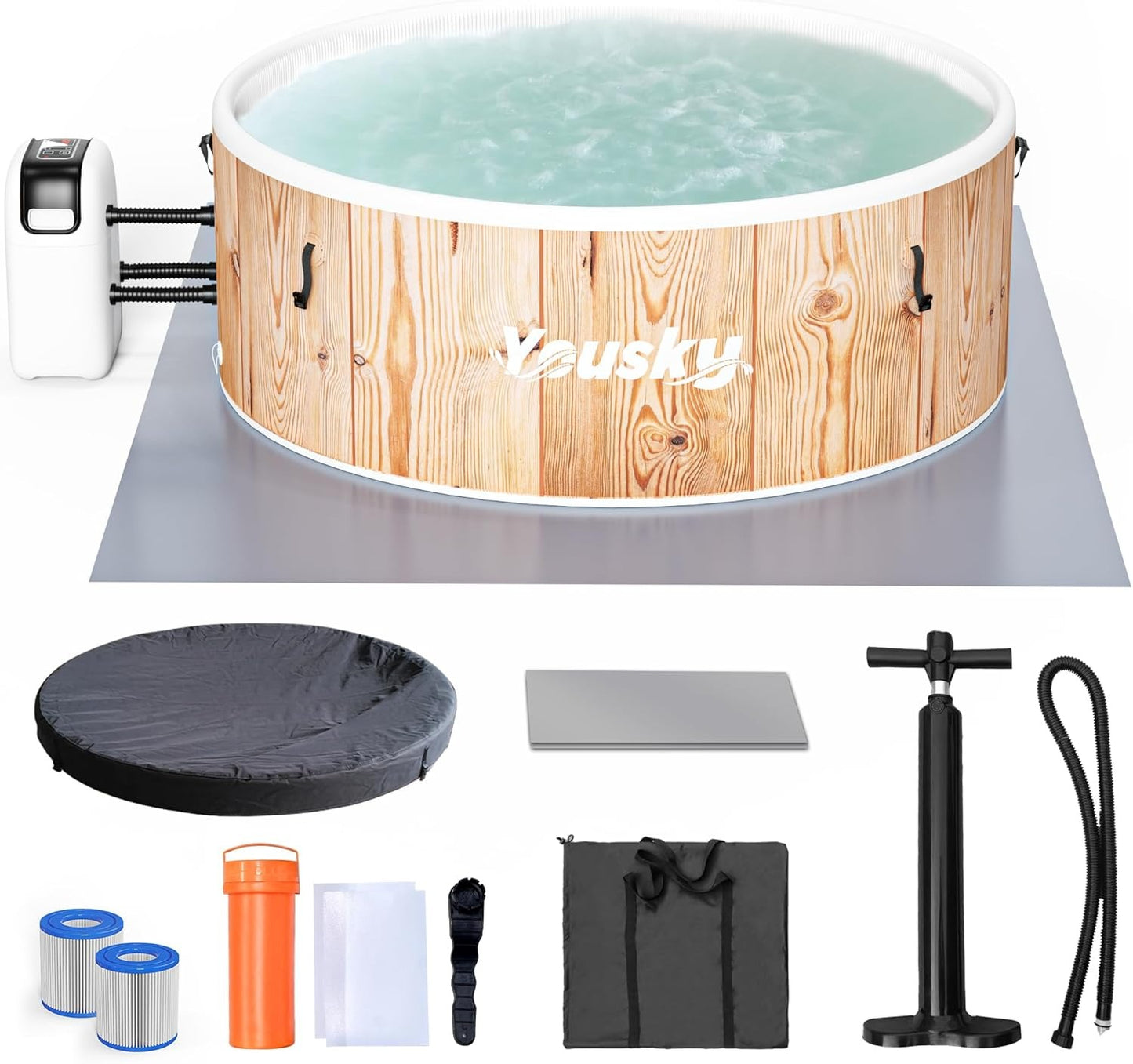 Yousky Circular Inflatable Hot Tub - Natural Wood Finish