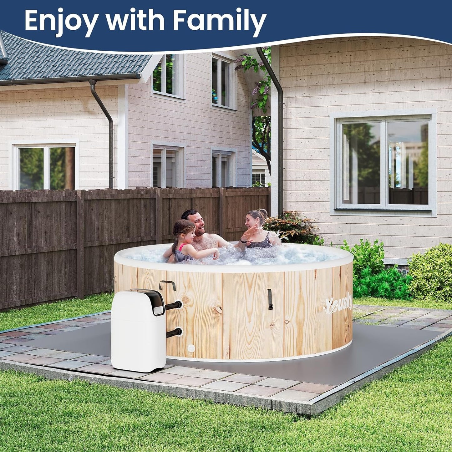 Yousky Circular Inflatable Hot Tub - Natural Wood Finish