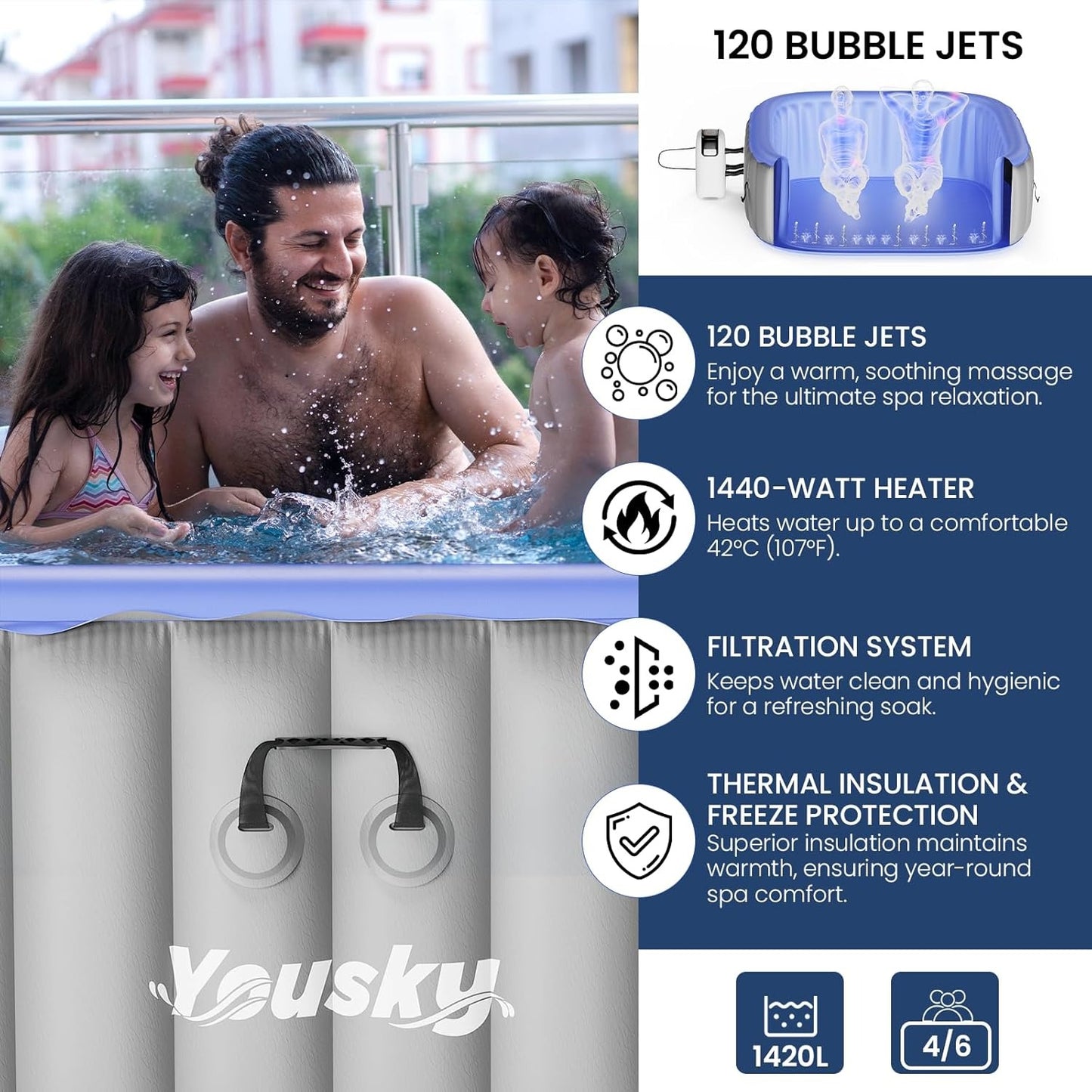 Yousky Square inflatable hot tub