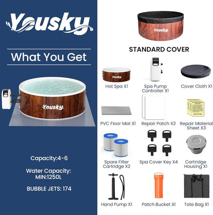 Yousky Circular Inflatable Hot Tub - Red Oak Finish