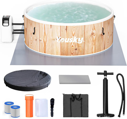 Yousky Circular Inflatable Hot Tub - Natural Wood Finish