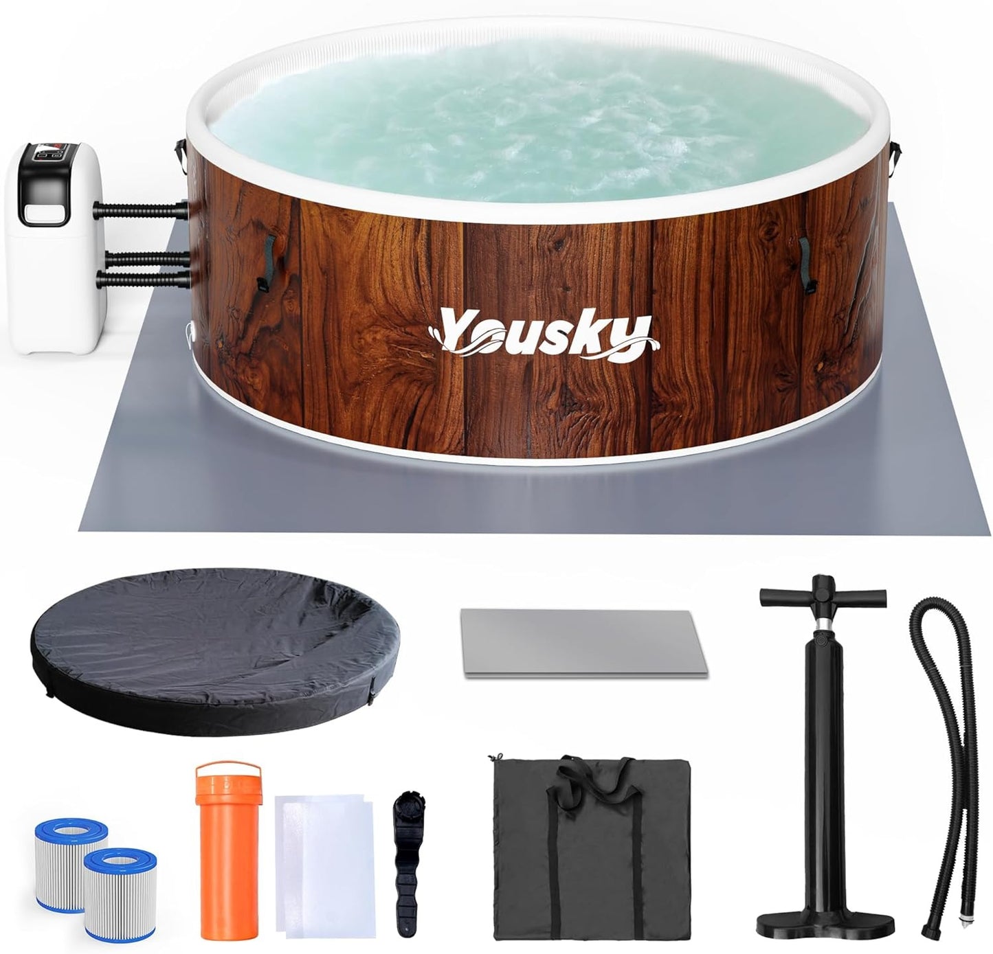 Yousky Circular Inflatable Hot Tub - Red Oak Finish