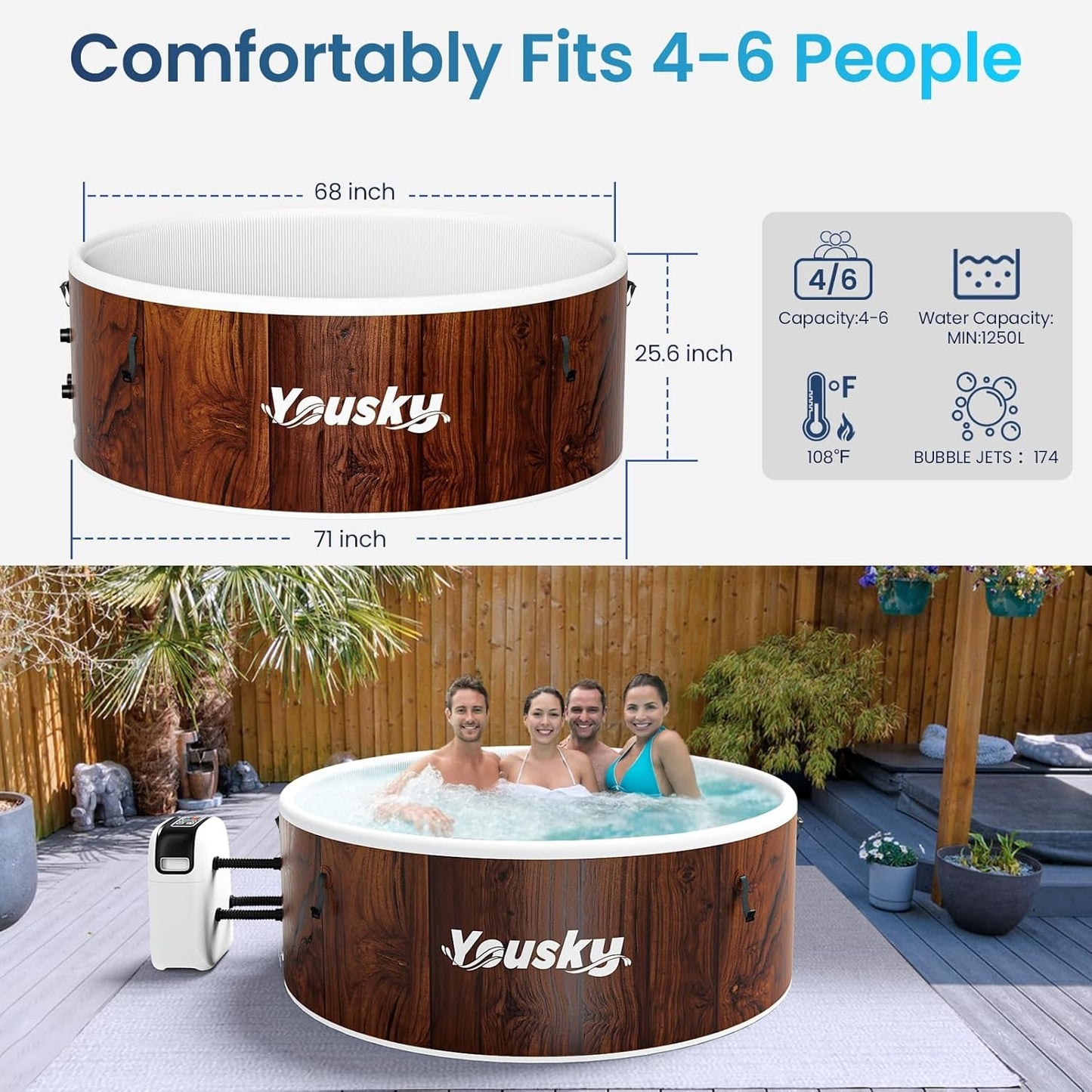 Yousky Circular Inflatable Hot Tub - Red Oak Finish