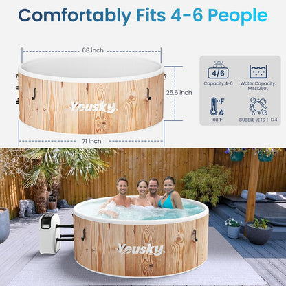 Yousky Circular Inflatable Hot Tub - Natural Wood Finish