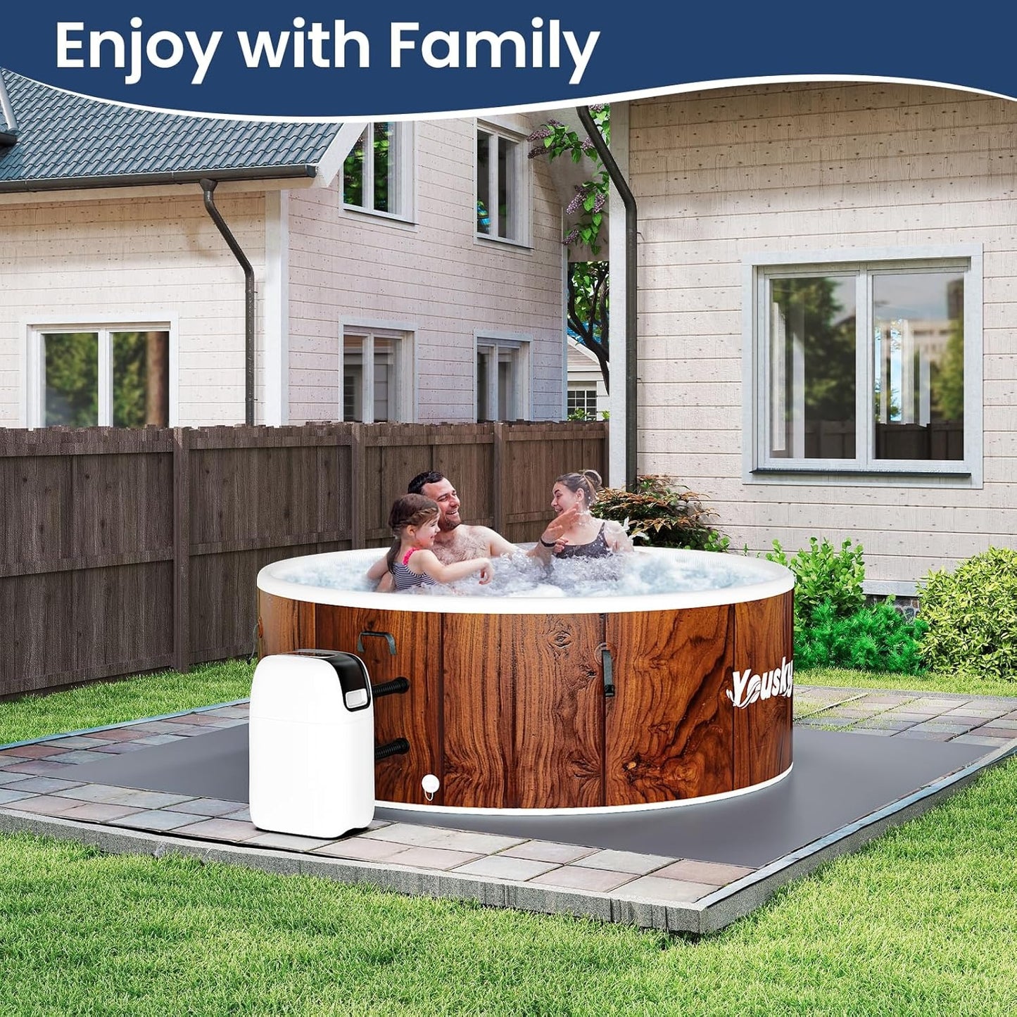 Yousky Circular Inflatable Hot Tub - Red Oak Finish