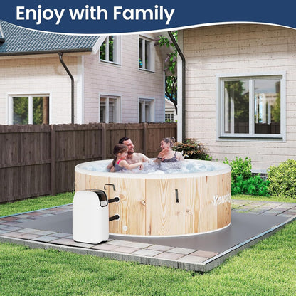 Yousky Circular Inflatable Hot Tub - Natural Wood Finish