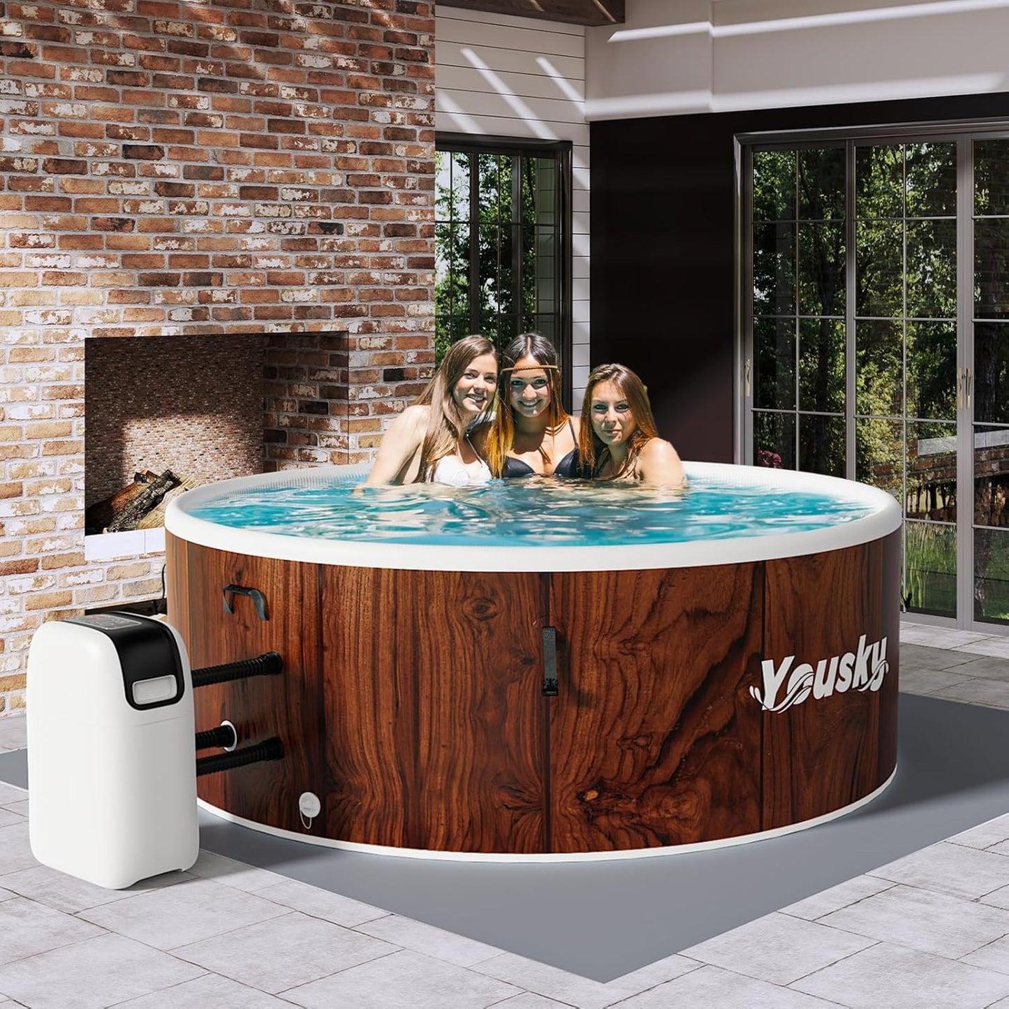 Yousky Circular Inflatable Hot Tub - Red Oak Finish